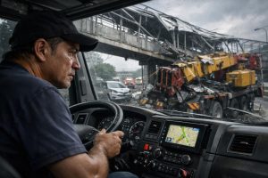 pengakuan sopir truk pengangkut crane yang menabrak jpo tendean, mengungkapkan bahwa fokusnya pada gps saat insiden terjadi.