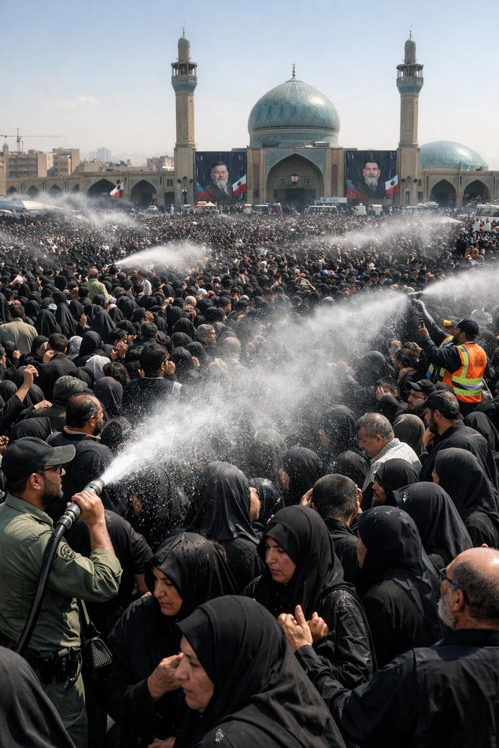terik matahari mengganggu, pelayat disiram air saat upacara penghormatan terakhir ayatollah ali khamenei - liputan lengkap di detiknews.