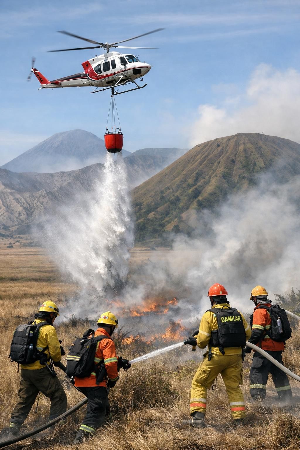 menhut meninjau langkah penanggulangan kebakaran gunung bromo dengan mengoptimalkan pemanfaatan water bombing untuk menjaga kelestarian alam dan keselamatan masyarakat sekitar.