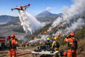 menhut meninjau langkah-langkah penanggulangan kebakaran gunung bromo melalui optimalisasi pemanfaatan water bombing untuk perlindungan lingkungan dan keselamatan masyarakat.