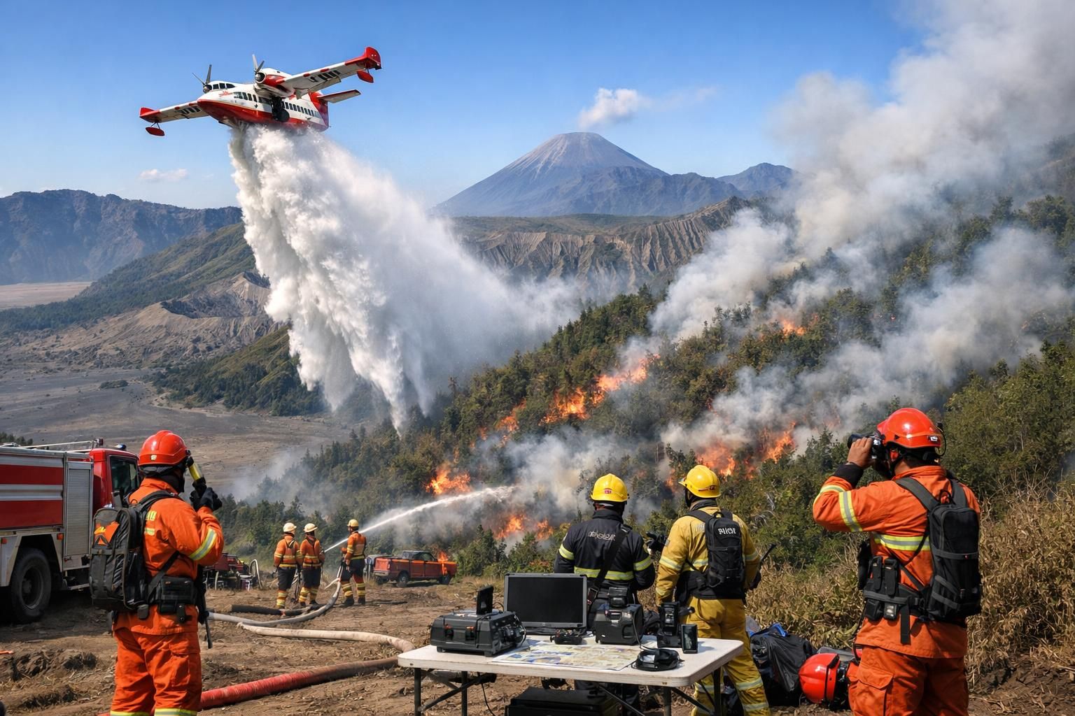 menhut meninjau langkah-langkah penanggulangan kebakaran gunung bromo melalui optimalisasi pemanfaatan water bombing untuk perlindungan lingkungan dan keselamatan masyarakat.