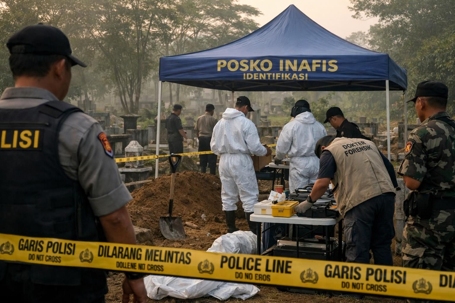 proses ekshumasi jenazah sutrimo dimulai pagi ini, dipimpin langsung oleh brigjen hastry, untuk memastikan penyelidikan berjalan transparan dan akurat.