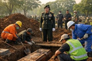 proses ekshumasi jenazah sutrimo dimulai pagi ini, dipimpin langsung oleh brigjen hastry untuk memastikan kelancaran dan ketelitian dalam prosedur.