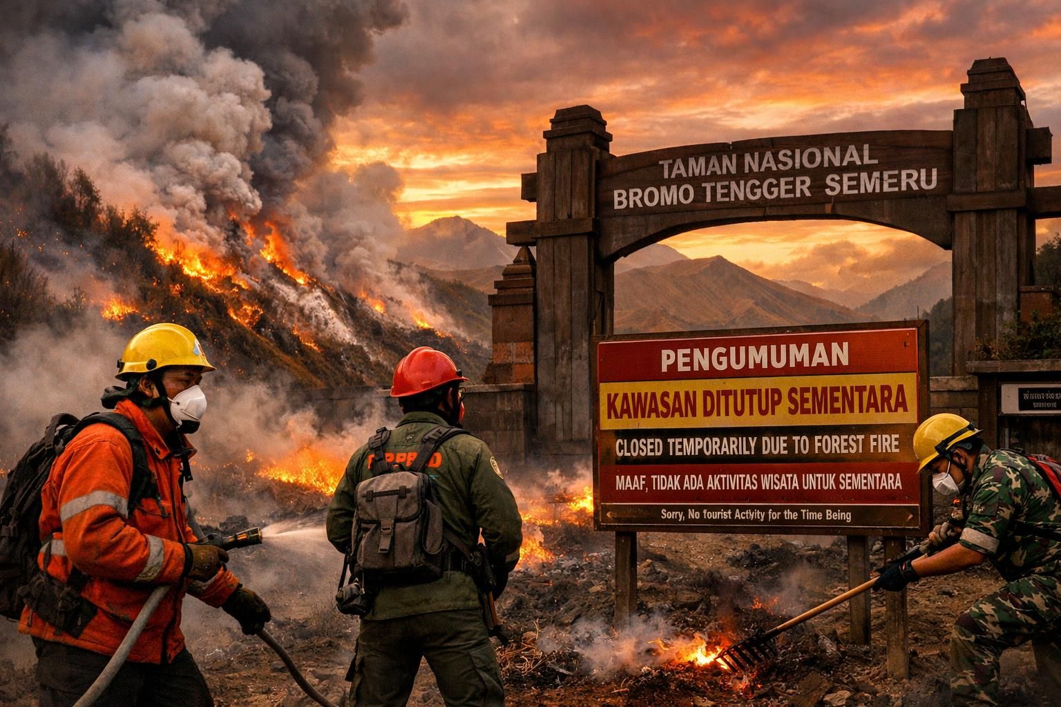 taman nasional bromo ditutup sementara akibat kebakaran. pengunjung bisa mengajukan pengembalian dana tiket. dapatkan informasi lengkap di detiknews.